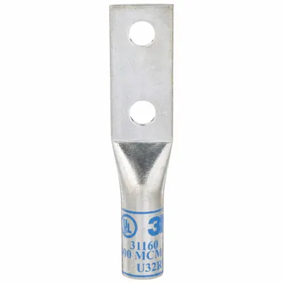 3M Compression Lugs: For 400 kcmil, Stranded Wire, 1/2 in Stud Size, Long - Two-Hole Compression Lugs