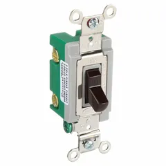 Double-pole, maintained toggle wall switch rated 30 A at 120/277V AC. Non-illuminated, brown finish. Suitable for on/off control of lighting or motor circuits in industrial and commercial installations.