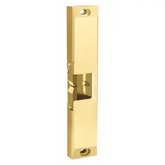This rim electric strike is designed for use with rim exit devices in access control systems. It measures 9 inches in height, operates on 12/24V input voltage, and is rated for heavy-duty performance. The stainless steel construction provides corrosion resistance for interior or sheltered exterior applications.