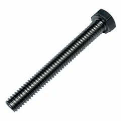 Grade 2 titanium hex head cap screw with plain finish, 5/16"-18 UNC threads, 2-1/2 inch length, fully threaded. Meets ANSI B18.8.1 dimensional and ASME B18.2.1 material quality standards. Suitable for general fastening in corrosive or weight-sensitive applications such as chemical processing, marine equipment, and aerospace fixtures.