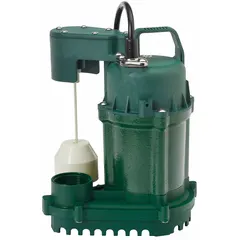 General purpose submersible sump pump for removing accumulated water from basements, crawl spaces, and low-lying areas. Operates at 115V AC with a flow rate of 30 gpm at 10 feet of head. Features an integral vertical float switch for automatic operation and a 1-1/2 inch FNPT discharge connection.