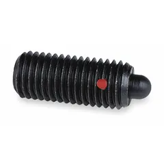 Slotted-drive spring plunger with steel body and plunger, M8x1.25 thread, and nose force range of 7 N to 15 N. Supplied in a 10-pack. Used in jigs, fixtures, and tooling for locating, positioning, or ejecting workpieces in machining and assembly applications.