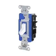 This HUBBELL toggle wall switch is a single-pole, maintained type rated for 120/277V AC and 15 A. It is non-illuminated and finished in white. Suitable for controlling lighting or other loads from one location in commercial and industrial environments.