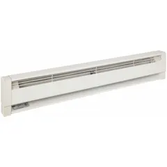 This oil-filled electric baseboard heater from Dayton delivers 1000W of heating output at 120V AC. It features a conventional white housing and is rated for commercial-grade use. The unit does not include a thermostat, allowing for integration with external controls. Suitable for supplemental or primary heating in commercial and industrial spaces.