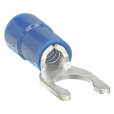 OEM Fork Terminals: Blue, Vinyl, #6 Stud Size, 16 AWG – 14 AWG Wire Range, Locking Fork - Insulated Fork Terminals
