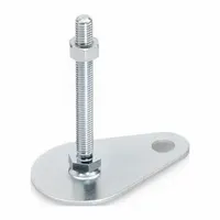 Swivel male leveling mount with teardrop base, 1/2"-13 thread, and 2,698 lbf load capacity. Includes nut and mounting holes; hex size 11/16 in. Used for leveling and stabilizing machinery, conveyors, and workstations on uneven floors