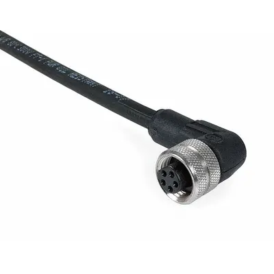 IFM Cordset: 1/2"-20 Female Right Angle x Bare Wire, 5 Pins, Black, PUR - Single-Ended Cordsets