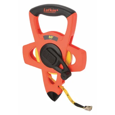 CRESCENT LUFKIN Long Tape Measure: Manual, FE050, SAE, 50 ft, 1/8 in, Plastic with Grip - Open-Reel Long Tape Measures