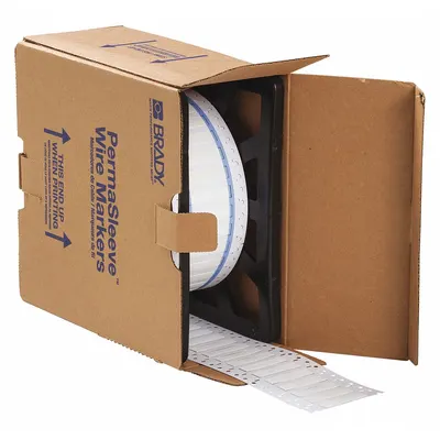 BRADY Sleeve Label: 1/4 in x 2 in, Polyolefin, White (Matte) - Brady Precut Sleeve Label Rolls