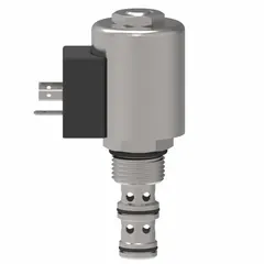 This pressure control cartridge valve features a steel body with cap adjustment and a C-10-2 cavity size. It uses Nitrile seals and is designed for hydraulic circuits requiring pressure regulation. Commonly applied in mobile and industrial equipment such as loaders, lifts, and material handling machinery to protect components from overpressure.
