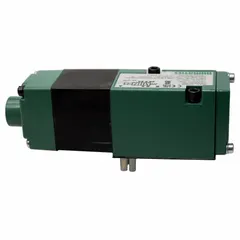 Four-way, two-position solenoid air control valve with single solenoid, non-locking, spring-return design. Operates on 24V DC with plug-in electrical connection. Used to direct compressed air in industrial automation systems for controlling double-acting pneumatic actuators and cylinders.