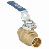 This 3/4 in brass ball valve features a straight, two-piece body with sweat x sweat connections for copper tubing. The locking lever handle provides secure shut-off and tamper resistance. Suitable for manual on/off service in plumbing and piping systems