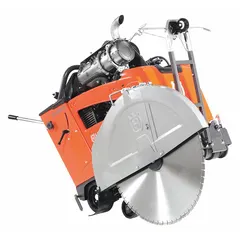 This diesel-powered walk-behind concrete saw accepts a 26 in blade and provides wet cutting capability. It features an electric start and achieves a maximum cutting depth of 10 1/2 in. Typical applications include cutting concrete, asphalt, and masonry in road construction, bridge deck repair, and demolition projects.