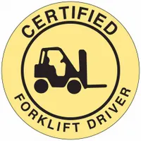 Hard Hat Label: Certified Forklift Driver, 2 in Dia, English, Non-Reflective, 4 Labels, Circle, 4 PK (MPN 42233)