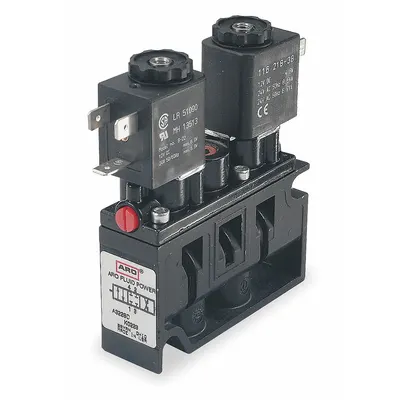 ARO Solenoid Air Control Valve: Alpha, Four-Way / Two-Position, 120V AC, 1/4 in Female NPT - ARO Alpha Series Solenoid-Operated Inline Air Control Valves