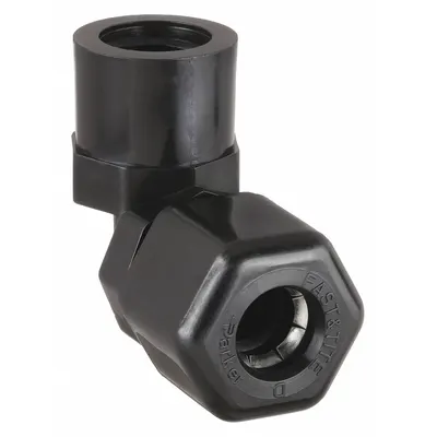 PARKER Compression Fitting Elbow: 3/8 in OD x 3/8 in Pipe Size, Compression x FNPTF - Polypropylene Compression Tube Fittings