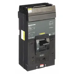 The Square D LA36400 is a 400 A, 3-pole molded case circuit breaker for I-Line panelboards. It has a 42kA AIR rating at 120/240V AC, instantaneous trip, and lug terminals with ABC phase connection. Suitable for overcurrent protection in commercial and industrial power distribution systems.