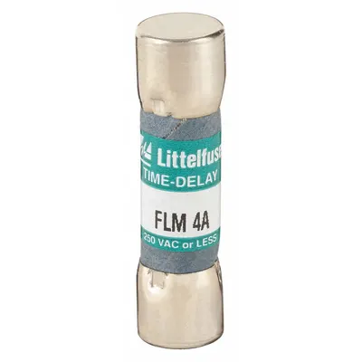 LITTELFUSE Fuse: FLM Series, Midget, Time-Delay, 4 A, 250 V AC, 13/32 in x 1 1/2 in - Time-Delay Cylindrical Fuses