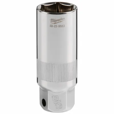 MILWAUKEE Spark Plug Socket: 3/8 in Drive Size, 13/16 in Socket Size, 6-Point, Deep - SAE Spark Plug Sockets