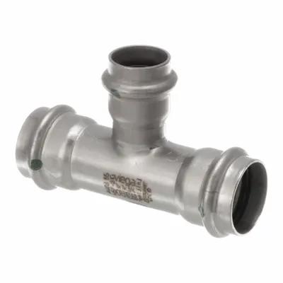 VIEGA PROPRESS Crimp Tee Fitting: 1 in CTS x 1 in CTS x 3/4 in CTS, Rubber - Potable Water Stainless Steel Press Fittings