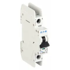 This 1-pole miniature circuit breaker features a D-Curve trip characteristic for overcurrent protection of circuits with high inrush currents, such as motor and transformer loads. Rated 15 A, it provides 14 kA interrupting capacity at 277/480 V AC and is also rated for 48 V DC applications. Screw-clamp terminals facilitate secure wiring connections. Suitable for use in industrial control panels, HVAC equipment, and machinery.
