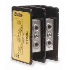 Open block with lugs for surface mounting. Accepts line side wire sizes from 14 AWG to 2/0 AWG. Both line and load side connections use lugs. Aluminum construction. Used for power distribution in control panels and switchgear.