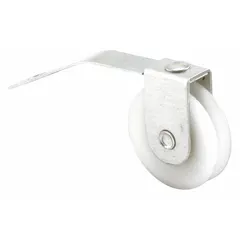 This tension spring roller is designed for use in sliding screen doors to maintain proper tension and smooth operation. It comes as a pair (1 PR) with an overall height of 5 7/16 inches. The roller features a white unfinished finish.