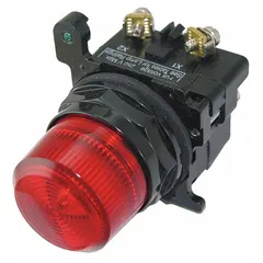 This EATON 1250T Series modular LED pilot-light assembly is designed for 30 mm panel mounting. It features a red Fresnel lens for visual indication in industrial control applications, such as signaling alarms, faults, or machine states in automation environments.