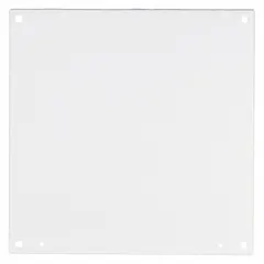 This steel back panel is designed for interior mounting within electrical enclosures. It provides a grounded surface for securing components such as terminal blocks, relays, and drives. The panel measures 21 inches in height and width, with a powder-coated finish.