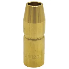 Self-insulated brass nozzle for MIG welding, featuring a 1/2 in conical flush design. Compatible with AccuLock MDX contact tips to direct shielding gas and protect the weld pool. Standard duty rating. Sold as a 2-pack.