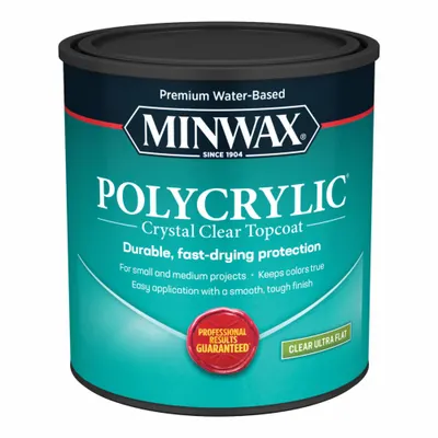 MINWAX Polycrylic Interior Water-Based Varnish, Clear, Ultra-Flat, 32 fl oz - Wood Sealers & Finishes
