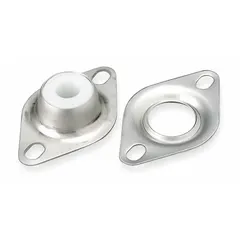 This stamped steel flange-mount plain bearing features a 1-inch bore and a 2-bolt configuration for direct mounting to frames or brackets. With an overall length of 4-3/8 inches and overall height of 1-1/8 inches, it supports rotating shafts in light-duty applications such as conveyors and packaging machinery.