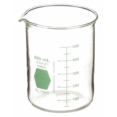 KIMBLE Colorware Beaker: 600 mL, 20.28 fl oz, A, Low Form, Type I, Green - Color Coded Low Form Glass Beakers
