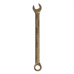 This SAE nonsparking 12-point combination wrench has a 5/8 in head size and an overall length of 8 3/4 in. It is made from aluminum bronze nickel with a natural finish. Designed for use in environments where sparking must be avoided, such as areas with flammable vapors or dust.