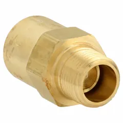 This brass inline piston check valve features a spring-loaded piston design to prevent backflow in piping systems. With a 1/2 in pipe size and FNPT x MNPT connections, it is suitable for direct installation in threaded lines. Commonly used in water, oil, and gas applications.