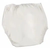 This pull-on incontinence pant is made of white plasticized nylon and is machine washable for reuse. Designed for heavy absorption needs, it provides a reusable solution for incontinence management in healthcare or home settings