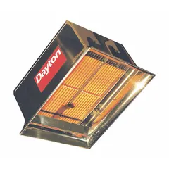 This propane-fired infrared flat panel heater is designed for suspended ceiling mounting in indoor commercial or industrial spaces. It delivers 60,000 BtuH heating capacity input and provides floor coverage of 16 ft x 16 ft at a minimum mounting height of 12 to 14 ft. The unit measures 22-1/2 in x 19-1/8 in x 15-1/4 in (H x W x D) with clearance to combustibles of 40 in top, 72 in below, and 32 in sides.