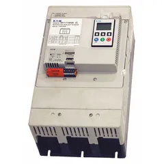 Three-phase soft start with bypass for 600V AC motors, rated 420 A output current. Control voltage 24V DC. NEMA 1 enclosure for indoor use. Operates at 60/50 Hz. Reduces inrush current and mechanical stress during motor acceleration; suitable for pumps, conveyors, compressors, and fans.