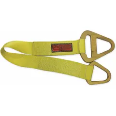 This nylon web sling features a triangle and choker link design for lifting and rigging loads in industrial settings. It is fully sewn with a wear-resistant tag. The sling has 1 ply, a length of 20 ft, and a width of 4 in.
