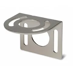Mounting bracket designed for cylindrical photoelectric sensors with 30 mm diameter. Constructed from nickel-plated steel. Bracket hole size: none. Used to secure sensors in industrial automation applications.