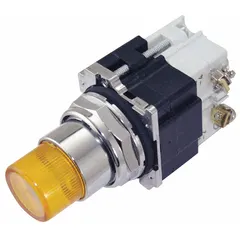 Momentary-action illuminated push button with extended metallic profile for 30 mm mounting. Features 1 normally open and 1 normally closed contact. Suitable for machine control, panel signaling, and operator interface in industrial automation and process control applications.
