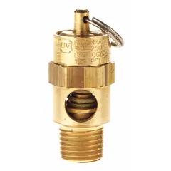 This CONRADER soft seat pneumatic safety valve features a brass body and silicone seal. It has a 1/4 in male NPT inlet and a 1/4 in female NPT outlet. Used to protect pneumatic systems from overpressure in air and gas applications.