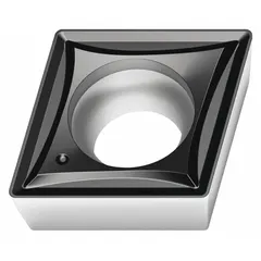 Diamond indexable turning insert with designation CCMT09T308-E47. Suitable for precision turning of non-ferrous materials, composites, and abrasive alloys in finishing operations.