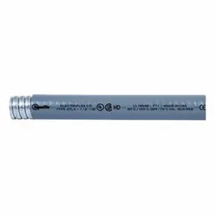 This LIQUATITE ATLA Series conduit is a 2-inch trade size, gray flexible metal conduit with a 25-foot nominal length. It is designed for liquid-tight protection in extreme temperature environments, suitable for industrial wiring applications where moisture and temperature extremes are present.