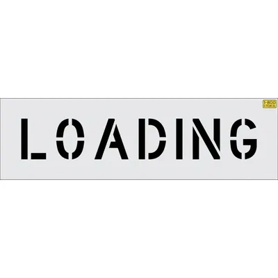RAE Individual Stencil: Loading, 0.062 in Thick, 6 in Overall Ht, 35 in Overall Wd - Light-Duty Message Stencils for Traffic & Parking Control