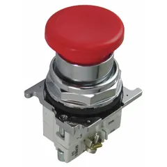 Momentary-action mushroom-head push button with a 30 mm metallic actuator and 1NC contact configuration. Suitable for use in industrial control panels and machinery where a palm-actuated switch is required.
