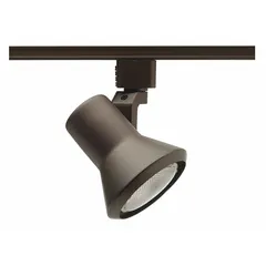 Incandescent flared track head with a bronze housing. Rated 50 W, 3 1/2 in diameter, 3 3/4 in length. Used for accent or directional lighting in commercial and residential settings.