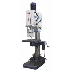 This Dayton floor stand drill press features a geared head drive and power downfeed for precision drilling and countersinking in metalworking and fabrication. It operates at fixed speeds from 54 to 2,400 RPM on 460V AC three-phase power. Suitable for heavy-duty tasks in industrial maintenance, tool rooms, and production lines.