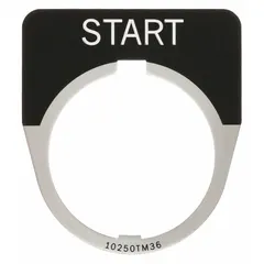 Half-round legend plate for Series 10250T push-button stations. Overall width 1 5/8 in. Used to label control functions in industrial control panels.