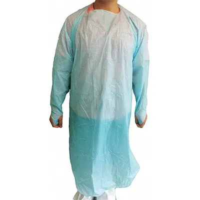 CONDOR Gown: Elastic, Partially Open Back, Polyethylene, Blue, Universal, Tie - General Purpose Medical Isolation Gowns